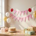 Guirlanda de bandeirolas decorativas de aniversário em feltro, rosa, 300 cm | Floristik24.pt