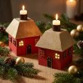 Castiçal casa de natal madeira vermelho 9×9×11cm 2 un | Floristik24.pt