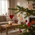 Decorações para árvores de Natal em madeira coração estrela árvore vermelha 4,5 cm 9 unidades | Floristik24.pt