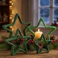 Estrela para suporte de decoração de Natal juta verde 13/18cm 4 unidades | Floristik24.pt