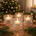 Suporte para velas em vidro canelado decorativo transparente Ø9cm Alt.7cm 4 un | Floristik24.pt