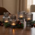 Castiçais de vidro cinza para velas pequenas, 8 cm de altura, conjunto com 4 peças. | Floristik24.pt