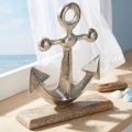 Decoração Âncora Metal sobre Base Madeira Prata Natural H21cm | Floristik24.pt