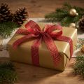 Fita de Natal com fios dourados fita de presente vermelha 25mm 20m | Floristik24.pt