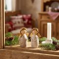 Dupla encantadora de anjos feita de cerâmica em branco creme com detalhes dourados - 8,6 cm - Figuras decorativas celestiais - 2 peças | Floristik24.pt
