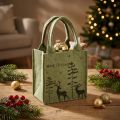 Sacola de feltro Feliz Natal pequena com alças Verde 15×10cm | Floristik24.pt