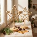Suporte de madeira de metal com decoração estrela fibra natural Ø15cm 2 unidades | Floristik24.pt