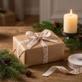 Fita de Natal com rena branca creme borda resistente 15mm 18m | Floristik24.pt