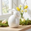 Coelhinho de cerâmica, figura de páscoa, decoração de primavera, coelhinho da páscoa branco, madrepérola A17cm | Floristik24.pt