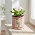 Vaso de flores decorativo redondo de metal estilo antigo com rosas, Ø8cm A7,5cm | Floristik24.pt