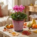 Floreira com decoração de folhas, vaso de metal, outono, vaso de plantas vinho tinto Ø10cm H10cm | Floristik24.pt