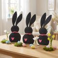 Decoração de mesa decoração coelhinho da Páscoa feltro preto com coração 45cm 3 peças | Floristik24.pt