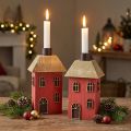 Porta-velas de madeira vermelha com 2 peças, altura 14,5 cm | Floristik24.pt