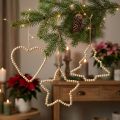 Contas decorativas de madeira de Natal coração estrela árvore Alt.16cm 3 unidades | Floristik24.pt