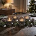 Porta-velas de vidro decorativo, canelado, tom cinza, Ø9cm, A7cm, 4 peças | Floristik24.pt