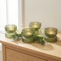Porta-velas de vidro decorativos, canelados, verdes, Ø9cm, A7cm, conjunto de 4 peças | Floristik24.pt