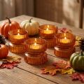 Castiçais de vidro canelados para velas pequenas, laranja, Ø9cm, A7cm, conjunto de 4 peças | Floristik24.pt