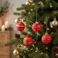 Conjunto de 4 bolas de Natal vermelhas de papel machê para pendurar, 5,5 cm. | Floristik24.pt