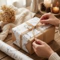Embrulho para presente animais branco cinza dourado outono inverno 200cm | Floristik24.pt