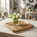 Bandeja decorativa em madeira de mangueira com padrão floral, 25×20cm | Floristik24.pt
