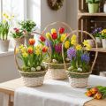 Cesto de flores Henkel, verde natural, cinza, branco, Ø18–26cm, conjunto de 3. | Floristik24.pt
