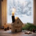 Castiçal decorativo em madeira em formato de casa, preto, 10,5×3,5×13cm | Floristik24.pt