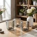 Castiçais de vidro cinza com design canelado para velas pequenas, 8 cm, conjunto de 6 peças. | Floristik24.pt