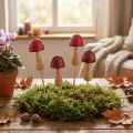 Estacas para arranjos florais, em formato de cogumelo, estacas de madeira, vermelhas, Ø2,5cm, 8 peças | Floristik24.pt