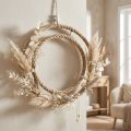Anel decorativo duplo, estilo boho, para decoração de parede e janela, anel de metal com juta, cor prata natural, Ø41cm | Floristik24.pt
