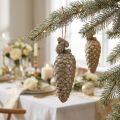 Cones com glitter light gold 14cm 3pcs | Floristik24.pt