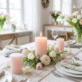 Conjunto de 4 velas cilíndricas rosa, rosa claro, cor sólida, 70x100mm, ideais para a Páscoa e decoração de casamento. | Floristik24.pt