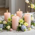 Velas de pilar, cor sólida rosa claro, 60×100mm, conjunto de 4, velas decorativas para Páscoa e casamentos. | Floristik24.pt