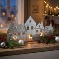 Decoração de natal casinhas porta velas metal prata 25cm | Floristik24.pt