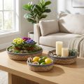 Conjunto de bandeja redonda em vime natural, com vasos para plantas e bandeja decorativa, conjunto de 3 peças Ø33/30/25cm A8/7cm | Floristik24.pt
