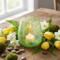 Porta-velas decoração em vidro padrão amarelo verde Ø6,5cm Alt.10cm | Floristik24.pt