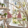Decoração de parede Coelhinho da Páscoa para pendurar madeira rosa 14×19,5cm 4 un | Floristik24.pt