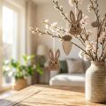 Pingente de madeira coelho com óculos cenoura marrom bege 4×7,5cm 9uds | Floristik24.pt