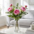 Peônias Flores Artificiais de Haste Longa Rosa 70cm 3 unidades | Floristik24.pt
