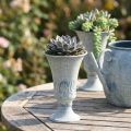 Cálice decorativo antigo em metal branco e azul para decoração de mesa, Ø11cm A17,5cm | Floristik24.pt