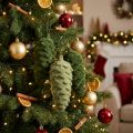 Conjunto de 6 pinhas decorativas verdes para pendurar, enfeite de Natal. | Floristik24.pt