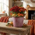 Pote de outono, balde de plantas, decoração em metal com folhas vinho tinto Ø25,5cm A22cm | Floristik24.pt