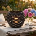 Porta-velas trançado, preto e marrom, decoração de verão, Ø31cm A25cm | Floristik24.pt