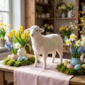 Figura decorativa de ovelhas decoração de mesa branca de Páscoa flocada 30×28cm | Floristik24.pt