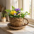 Vaso para plantas com pires, pequeno cesto de palha para plantio, Ø17cm A13cm | Floristik24.pt