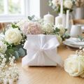 Fita decorativa para presente, fita branca com orla 25mm 3m, 10 unidades | Floristik24.pt