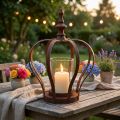 Lanterna Coroa Castanho Ferrugem Com Vela Vidro Ø14cm Alt.18cm | Floristik24.pt