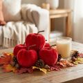 Maçãs decorativas, tecido, decoração de outono, veludo, vermelho, Ø5cm, A6cm, 12 peças | Floristik24.pt