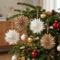 Conjunto de 6 estrelas de papel brancas e marrons para decoração de Natal, 16 cm. | Floristik24.pt