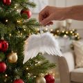 Asas de anjo românticas feitas de penas brancas – decoração de Natal para pendurar 20×12cm 6 un | Floristik24.pt