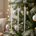 Pingentes de gelo de decoração de inverno para pendurar prata transparente 28 cm 3 unidades | Floristik24.pt